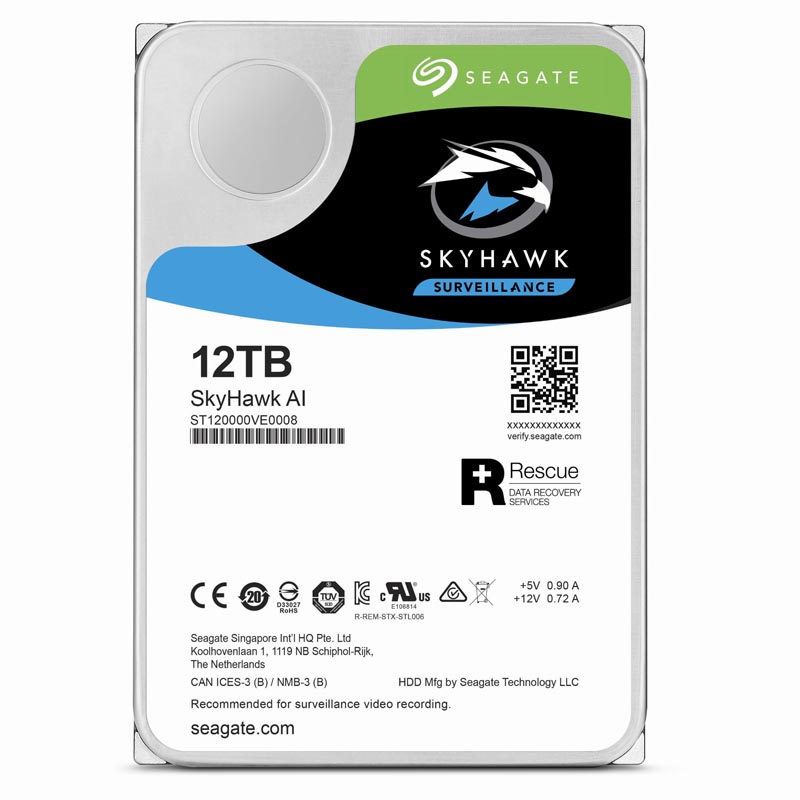 Диск HDD Seagate SkyHawk AI SATA 3.5" 12 ТБ, ST12000VE0008