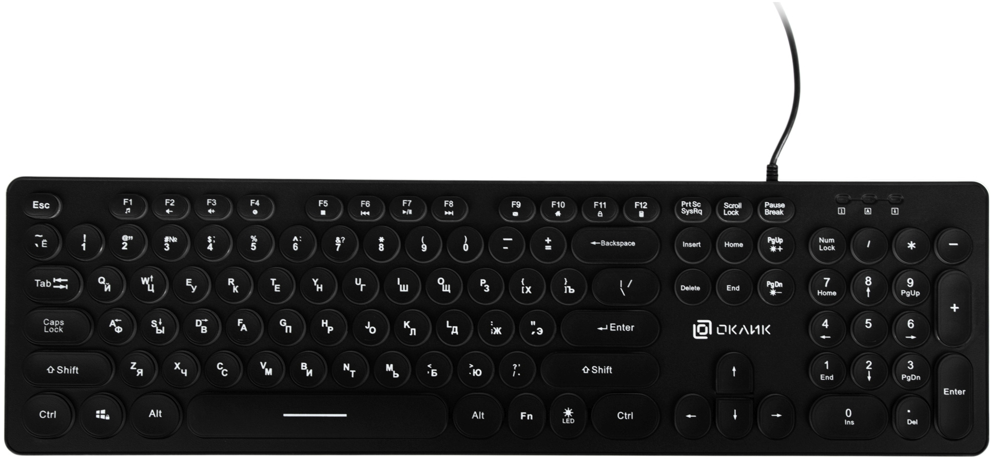 Клавиатура мембранная OKLICK 420MRL Проводная чёрный, 1091226