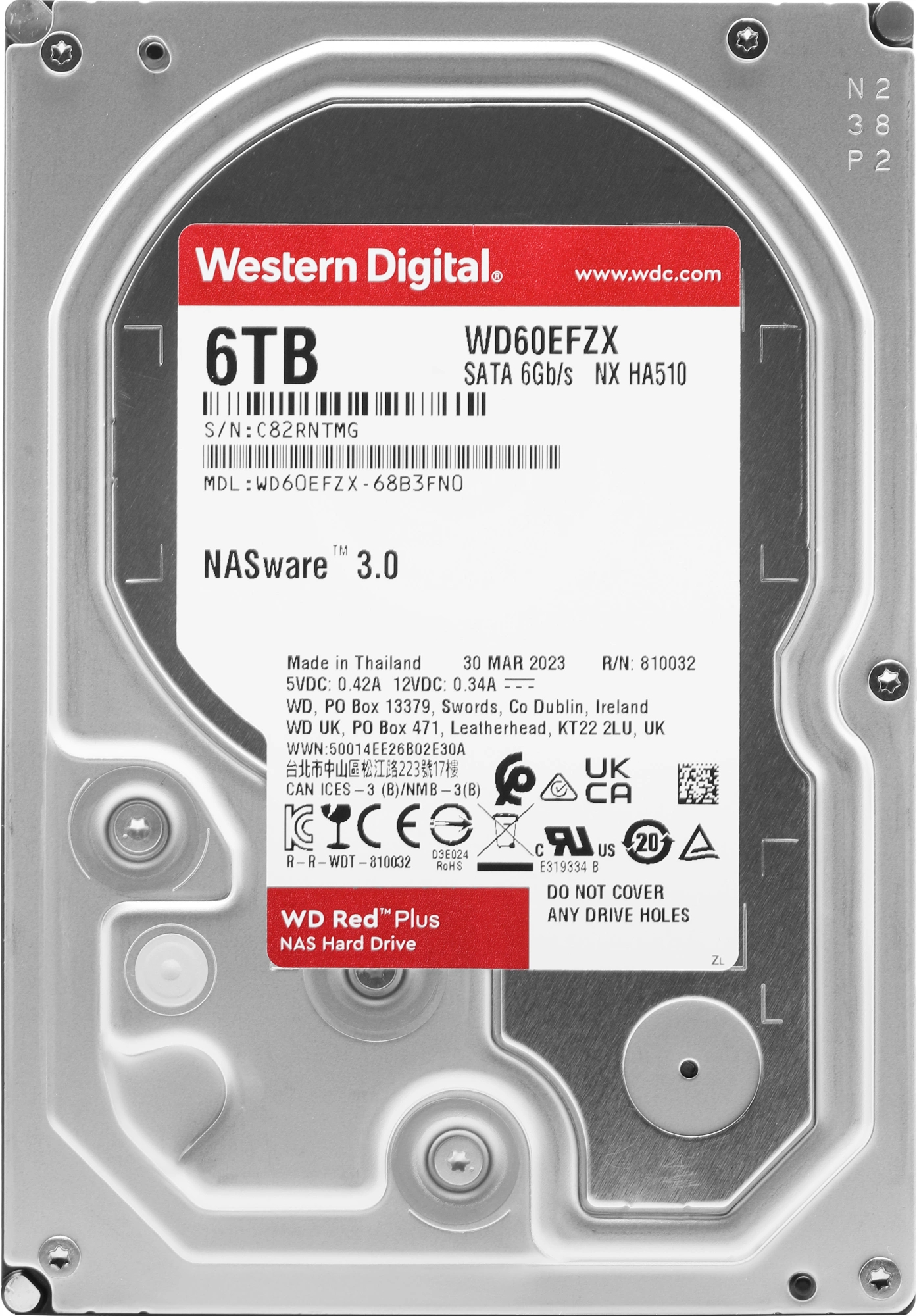 Диск HDD WD Red Plus SATA 3.5" 6 ТБ, WD60EFZX