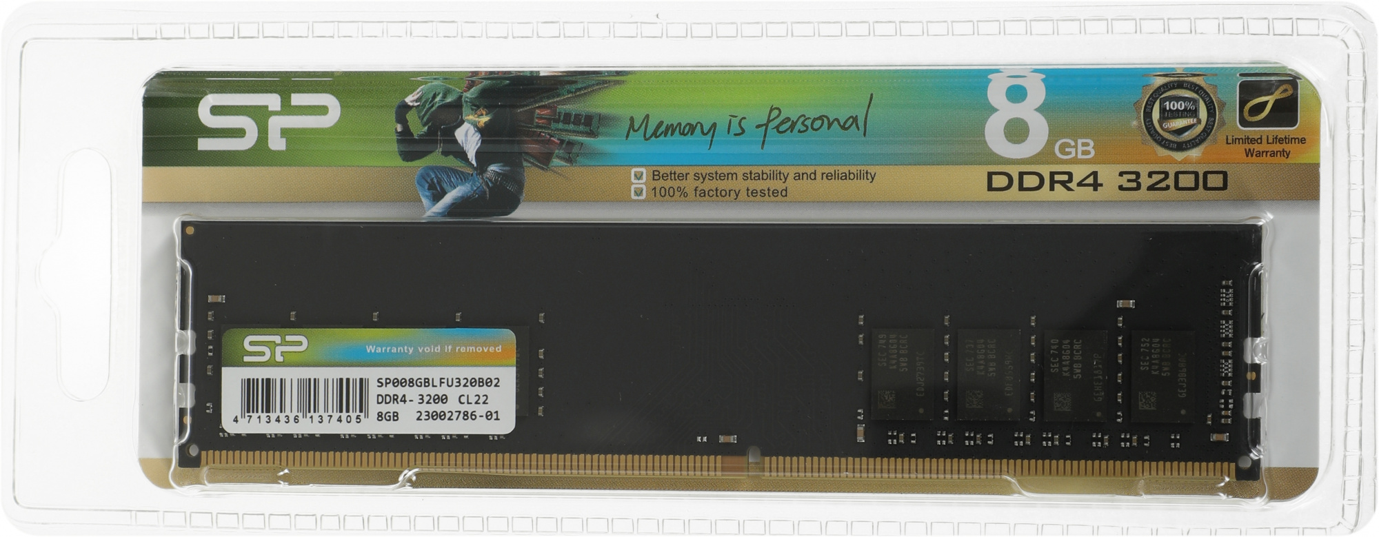 Модуль памяти SILICON POWER 8 ГБ DIMM DDR4 3200 МГц, SP008GBLFU320B02