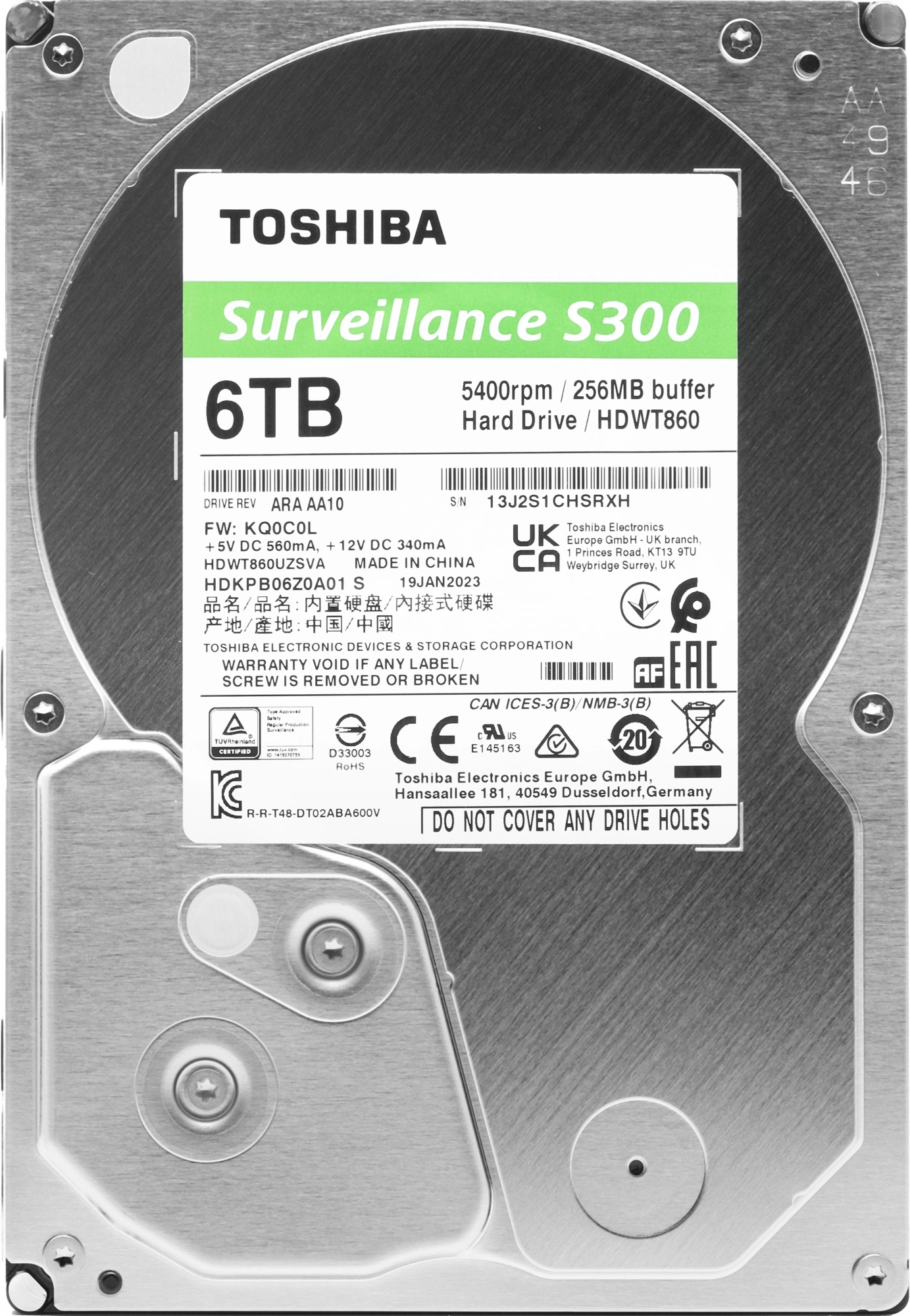 Диск HDD Toshiba S300 SATA 3.5" 6 ТБ, HDWT860UZSVA