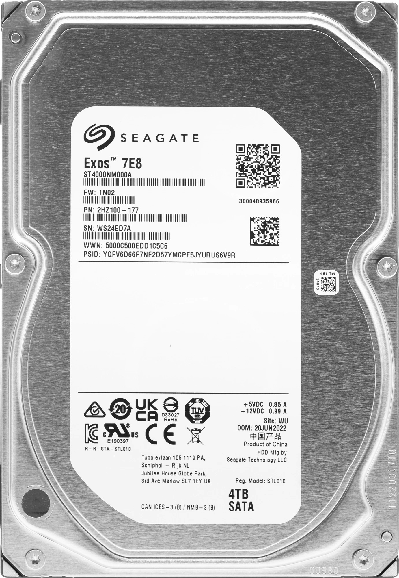 Диск HDD Seagate Exos 7E8 SATA 3.5" 4 ТБ, ST4000NM000A