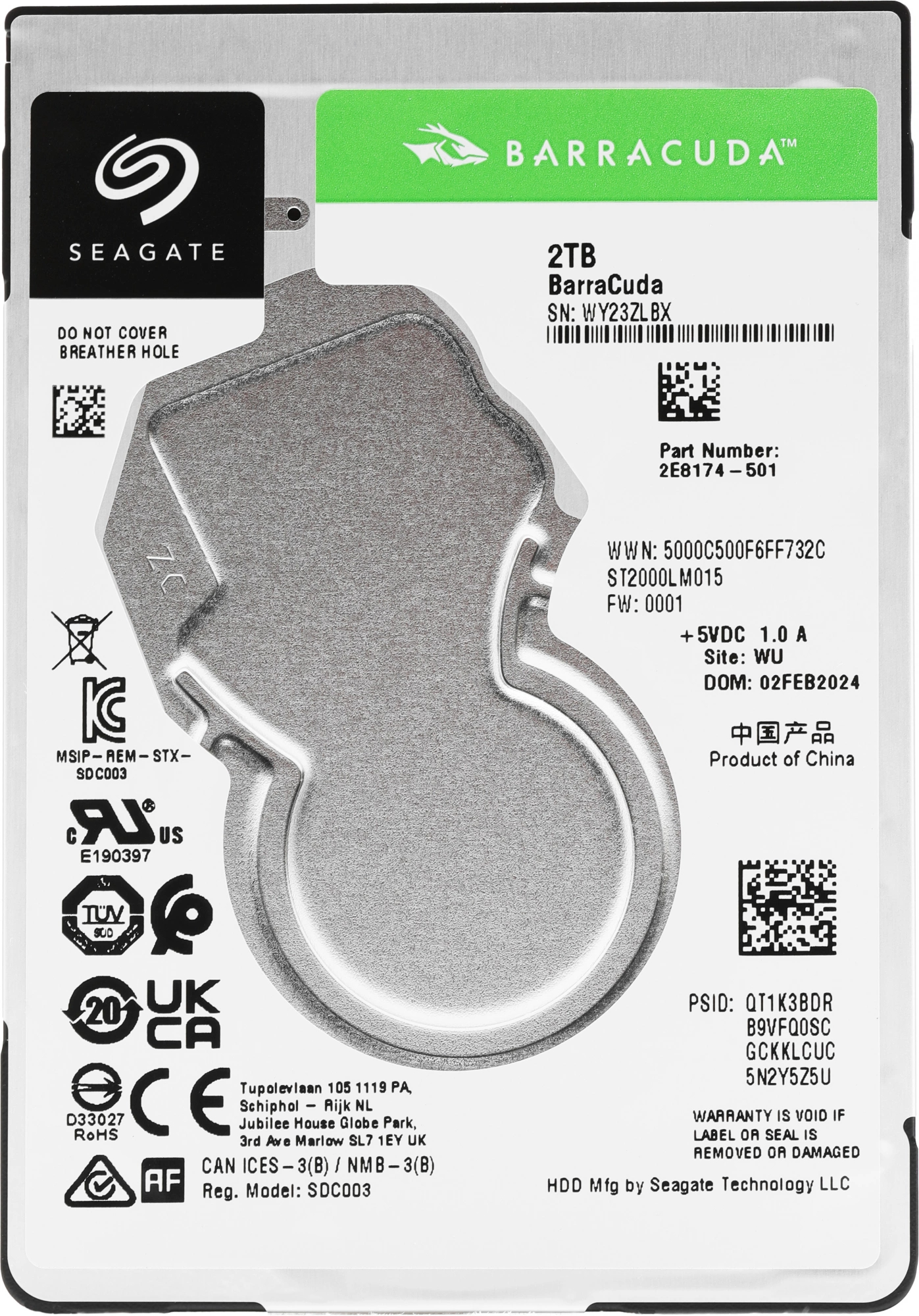 Диск HDD Seagate BarraCuda SATA 2.5" 2 ТБ, ST2000LM015