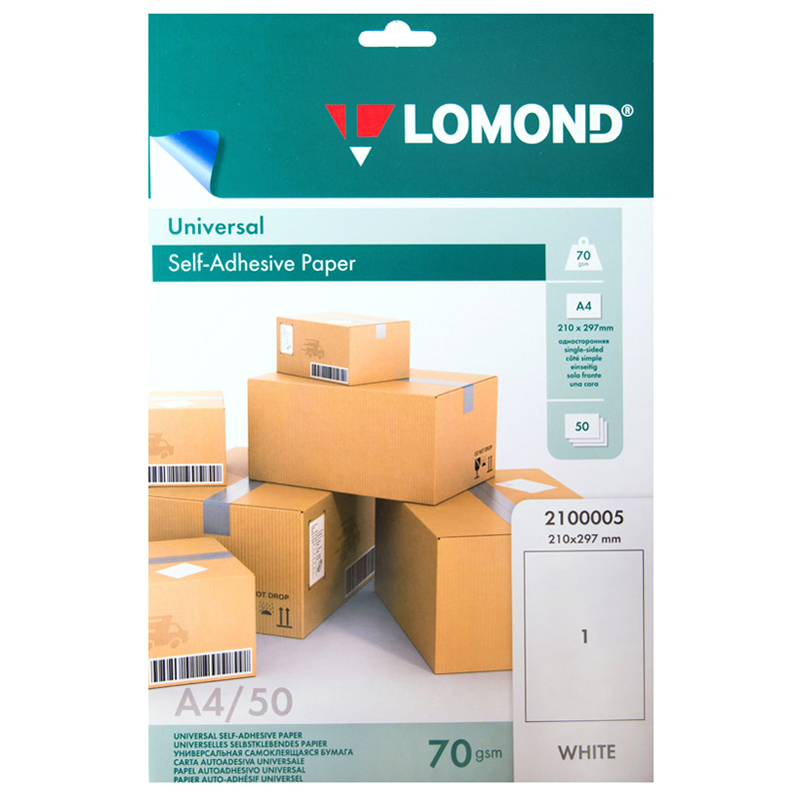 Упаковка бумаги самоклеющейся LOMOND Universal Self-Adhesive A4 50л 70г/м², 2100005