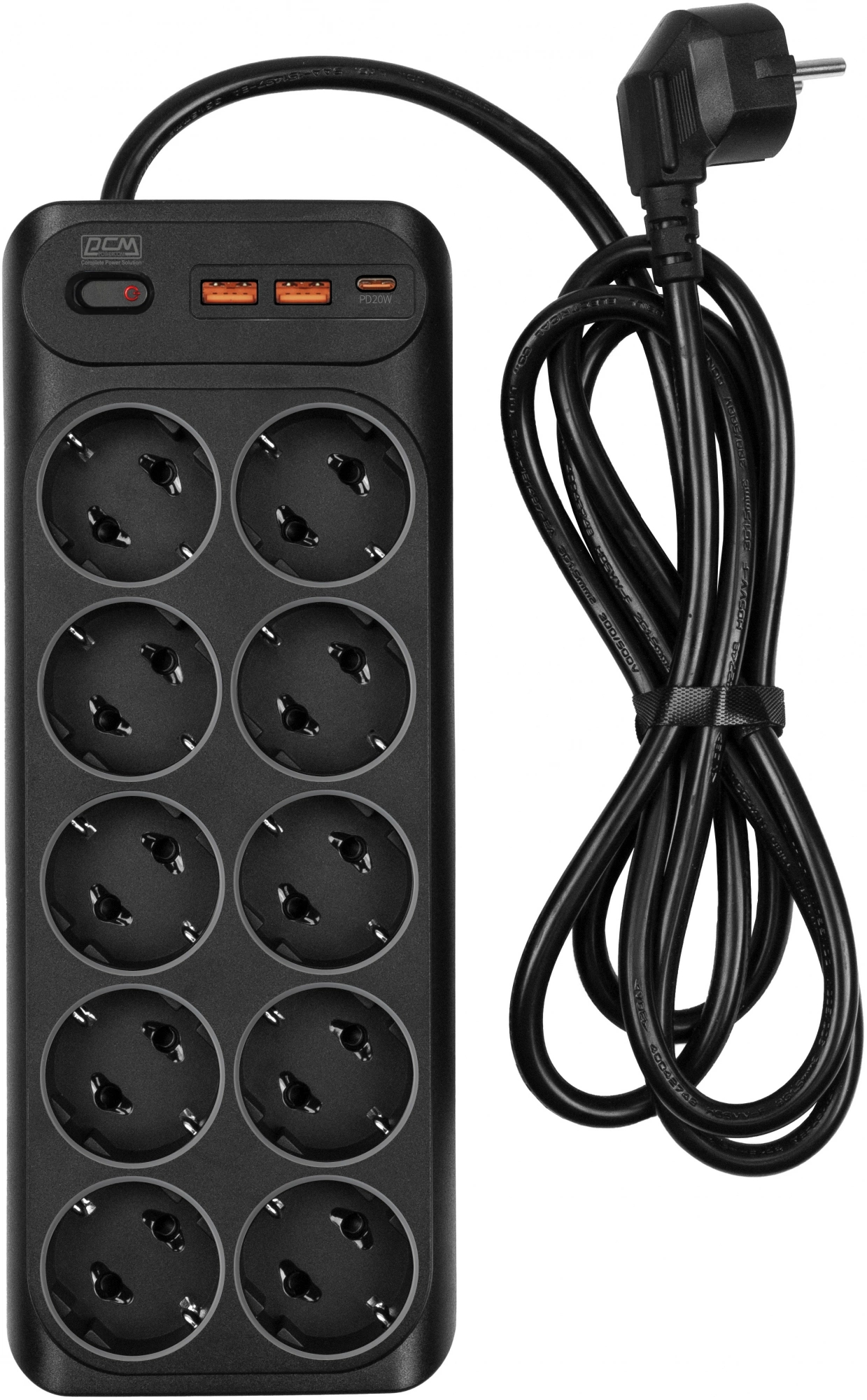 Сетевой фильтр Powercom SP-10 USB2A1СB 1.8 м чёрный, SP-10 USB2A1СB 1,8М