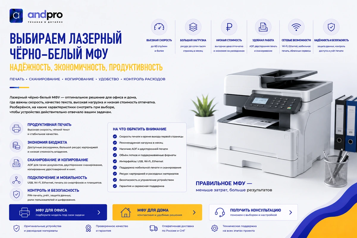 Выбираем лазерный черно-белый МФУ
