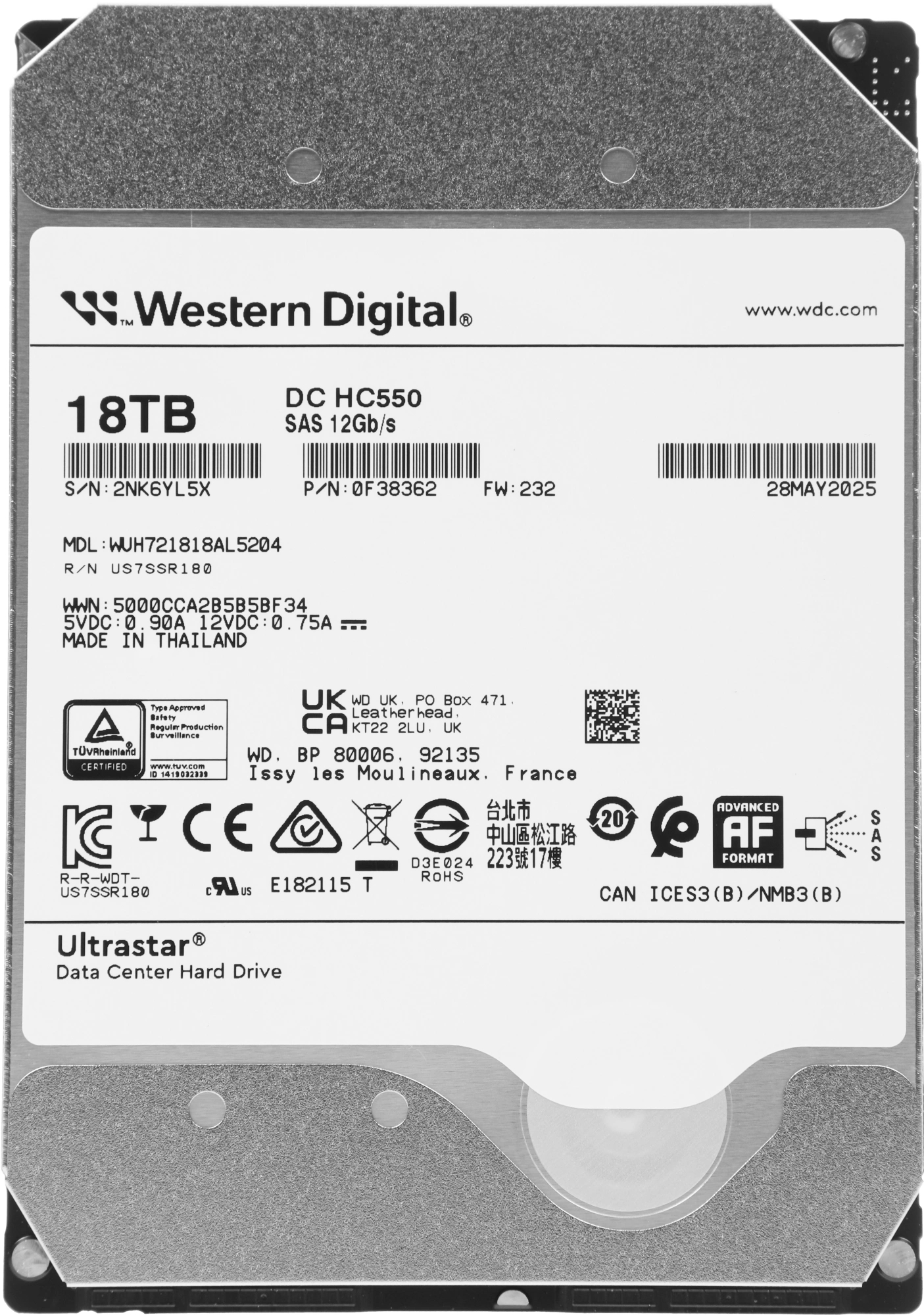 Диск HDD WD Ultrastar DC HC550 SAS 3.5" 18 ТБ, 0F38362