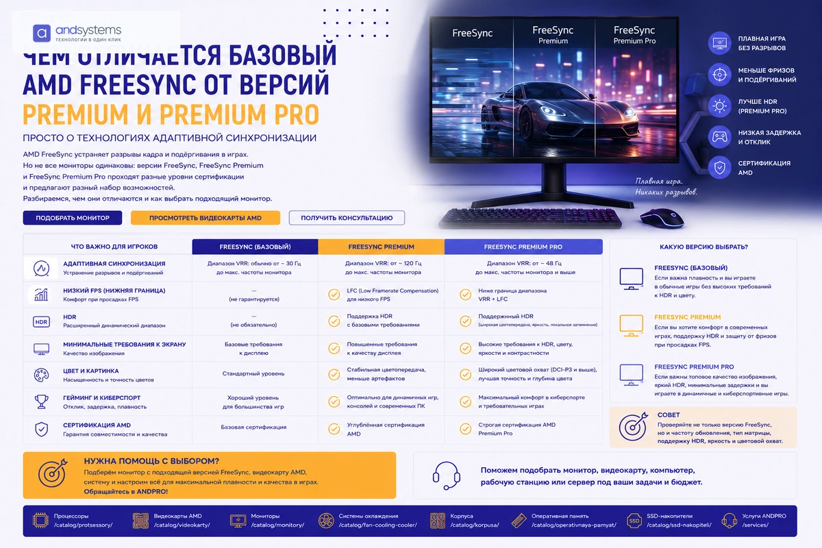 AMD FreeSync, FreeSync Premium и Premium Pro: в чём разница и что выбрать