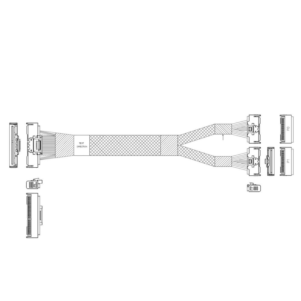 Кабель данных Luxshare MCIO x16 124P -> 2 x MCIO x8 74P 0.8 м, L285MM007-SD-R