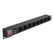 Блок розеток Exegate ServerPro PDU-19H807 Al-8S-EU2CU-SW-SPD1, 1U, EX280846RUS