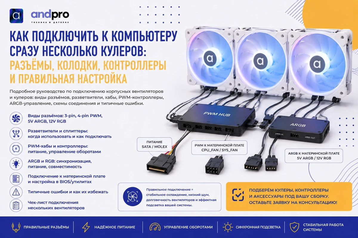 Как подключить к компьютеру сразу несколько кулеров: разъёмы, колодки, контроллеры и схемы