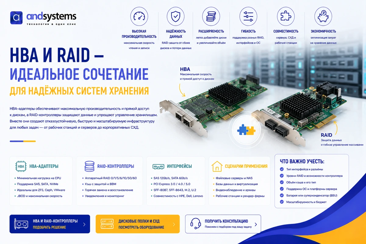 HBA и RAID: идеальное сочетание для надёжных систем хранения