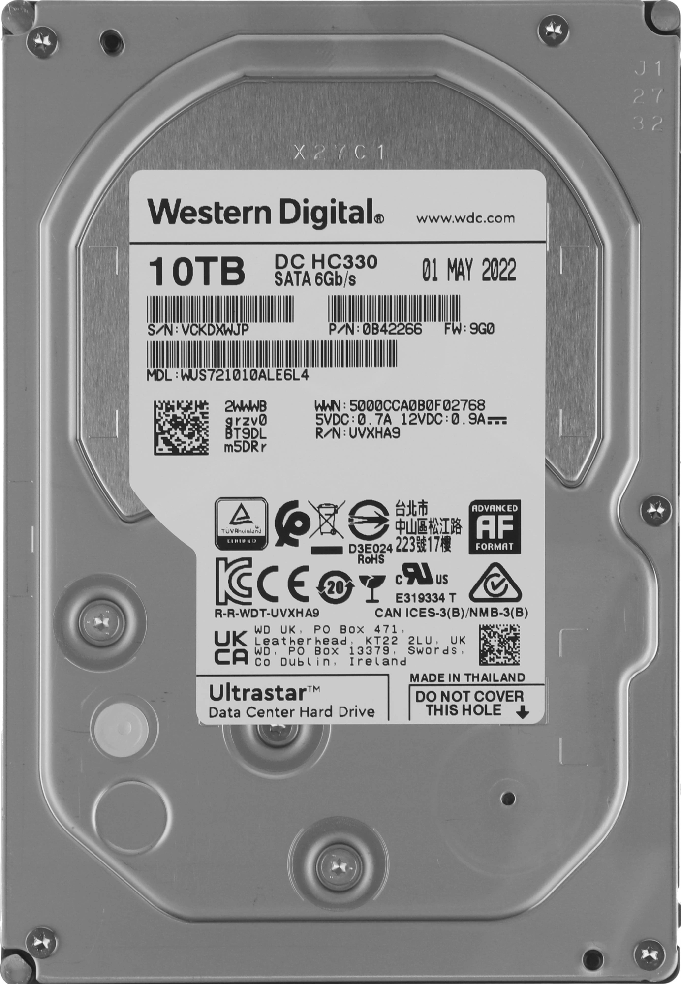 Диск HDD WD Ultrastar DC HC330 SATA 3.5" 10 ТБ, 0B42266\0B44496