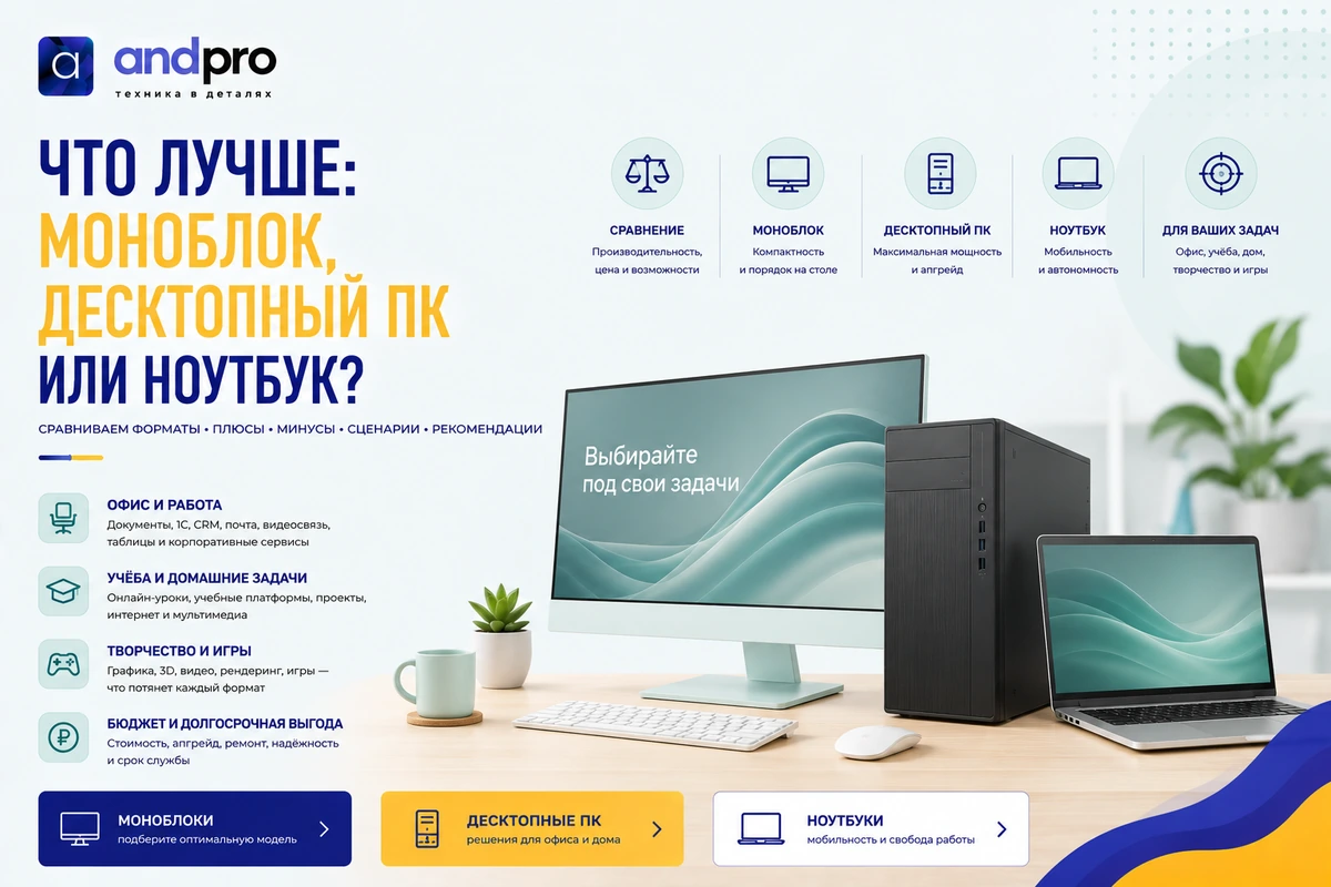 Что лучше: моноблок, десктопный ПК или ноутбук