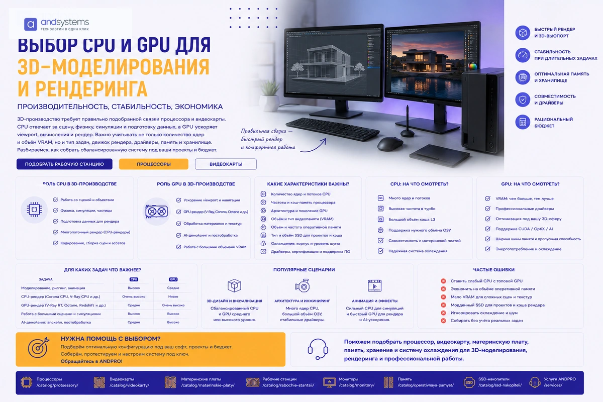 CPU и GPU для 3D-моделирования и рендеринга: как выбрать