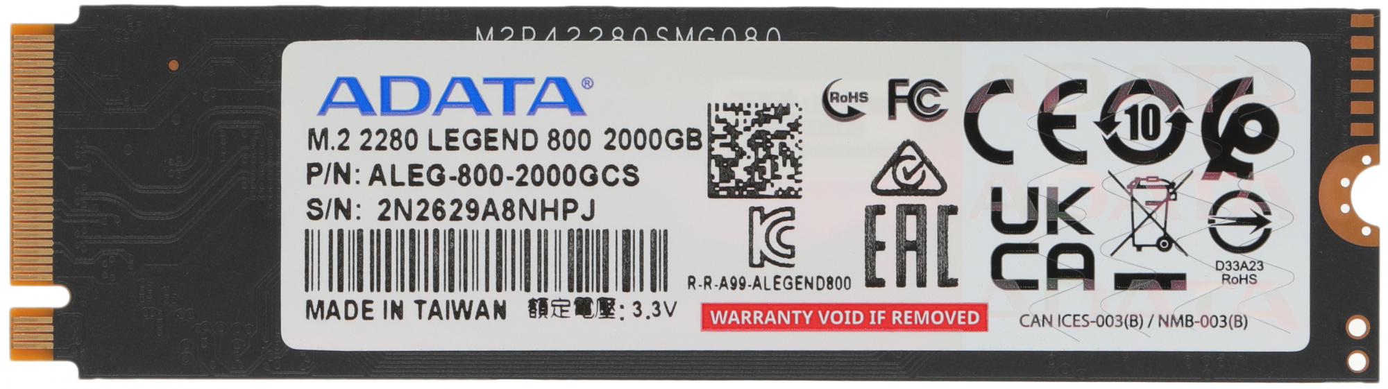 Диск SSD ADATA LEGEND 800 with Heat Sink M.2 2280 2 ТБ PCIe 4.0 NVMe x4, ALEG-800-2000GCS