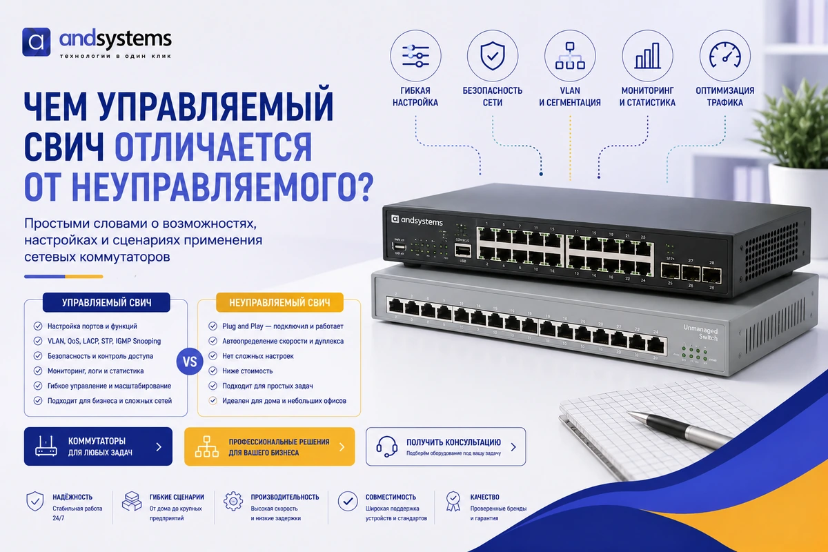 Чем управляемый свич отличается от неуправляемого