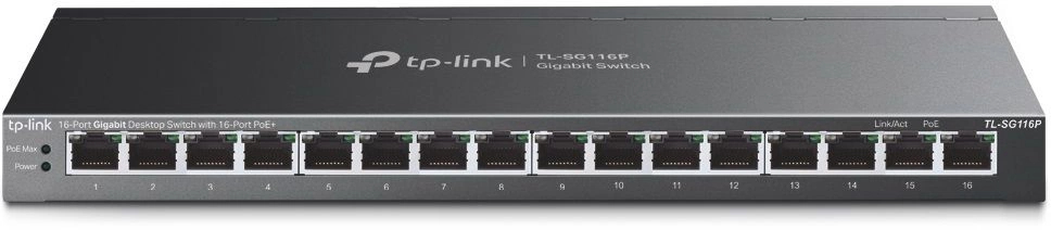 Коммутатор TP-Link SG116P 16-PoE Неуправляемый 16-ports, TL-SG116P