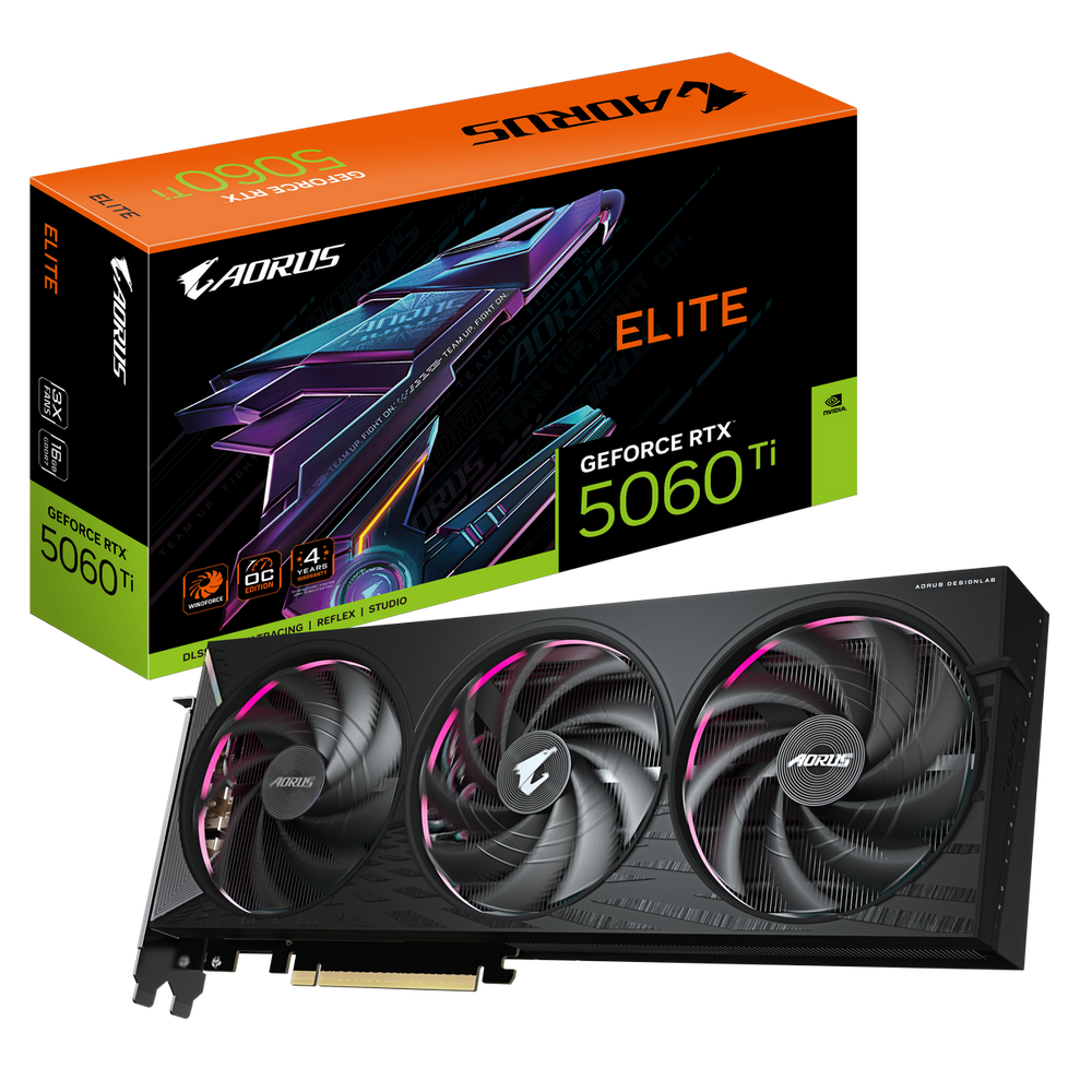 Видеокарта Gigabyte NVIDIA GeForce RTX 5060 Ti Elite GDDR7 16GB, GV-N506TAORUS E-16GD