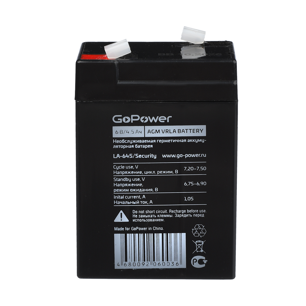 Батарея для дежурных систем GOPOWER LA-645, 00-00015321