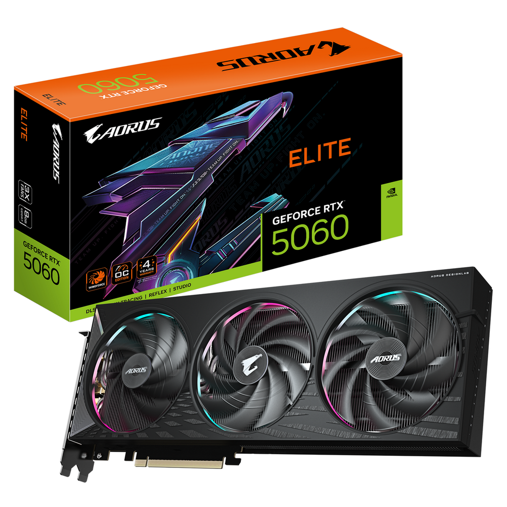 Видеокарта Gigabyte NVIDIA GeForce RTX 5060 Elite GDDR7 8GB, GV-N5060AORUS E-8GD