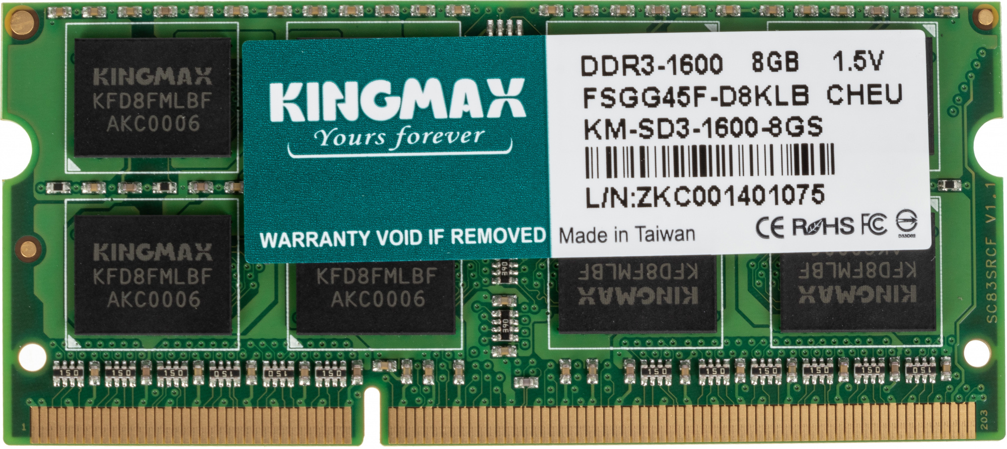 Модуль памяти Kingmax 8 ГБ SODIMM DDR3 1600 МГц, KM-SD3-1600-8GS