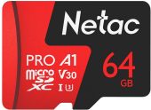 Карта памяти Netac P500 Extreme Pro microSDXC UHS-I Class 3 C10 64GB, NT02P500PRO-064G-R