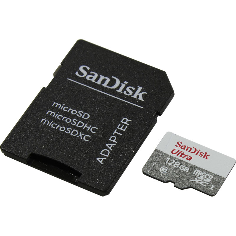 Картинка - 1 Карта памяти SanDisk Ultra + Adapter microSDXC UHS-I Class 1 128GB, SDSQUNR-128G-GN6TA