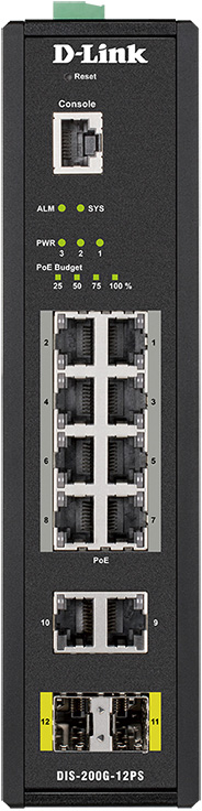 Промышленный коммутатор D-Link DIS-200G-12PS 8-PoE Управляемый 12-ports, DIS-200G-12PS/A2A