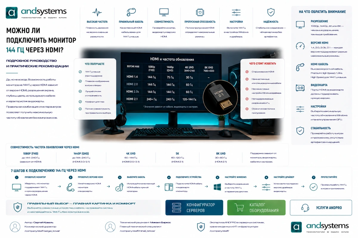 Можно ли подключить монитор 144 Гц через HDMI?