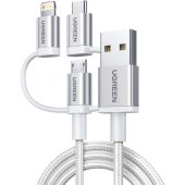 USB кабель UGREEN US186 Lightning + USB Type C (M) + microUSB (M) -&gt; USB Type A (M) 1.5 м, 50203_