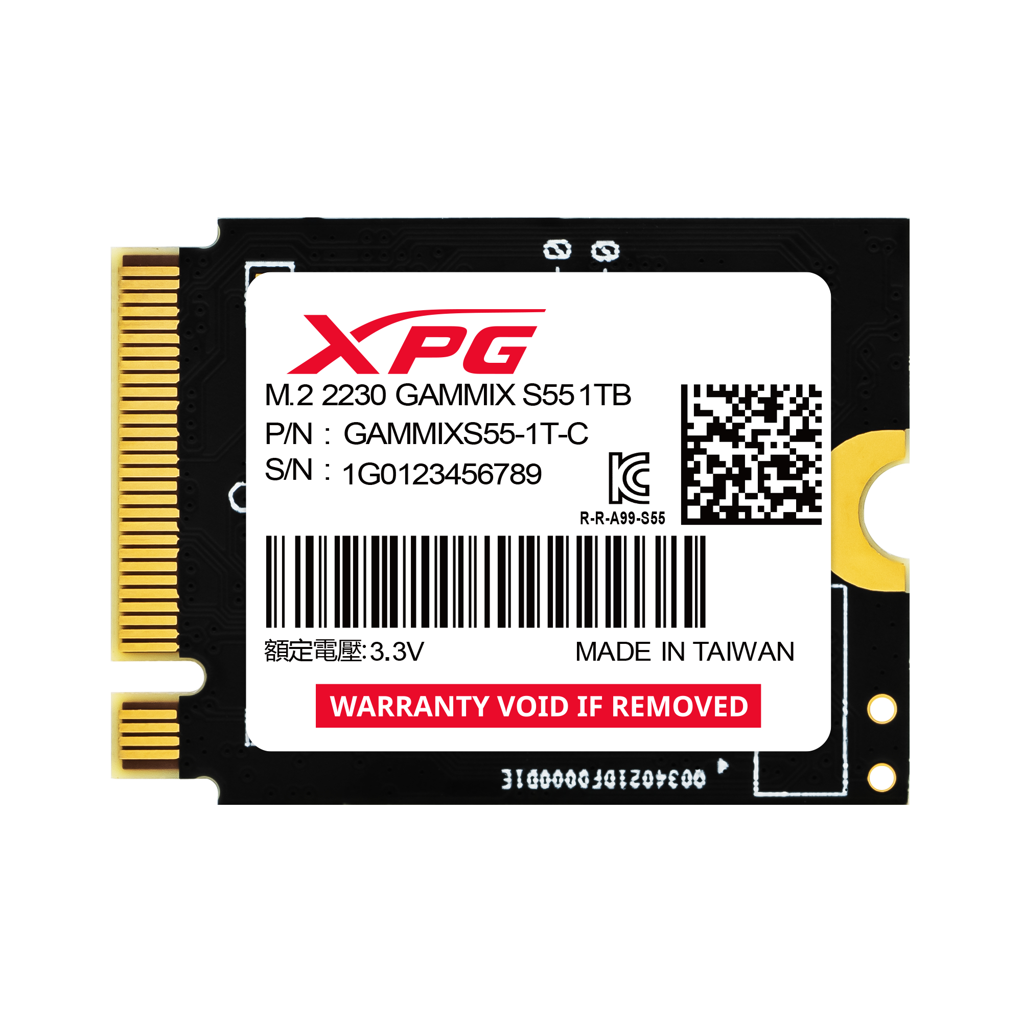 Диск SSD ADATA GAMMIX S55 M.2 2230 1 ТБ PCIe 4.0 NVMe x4, SGAMMIXS55-1T-C