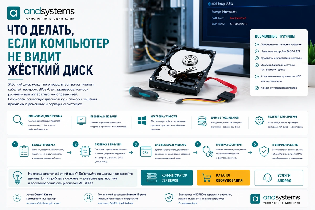 Что делать, если компьютер не видит жесткий диск