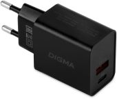 Фото Сетевое зар./устр. Digma DGW2D 20W 3A+1A (PD+QC) USB-C/USB-A универсальное черный, DGW2D0F110BK