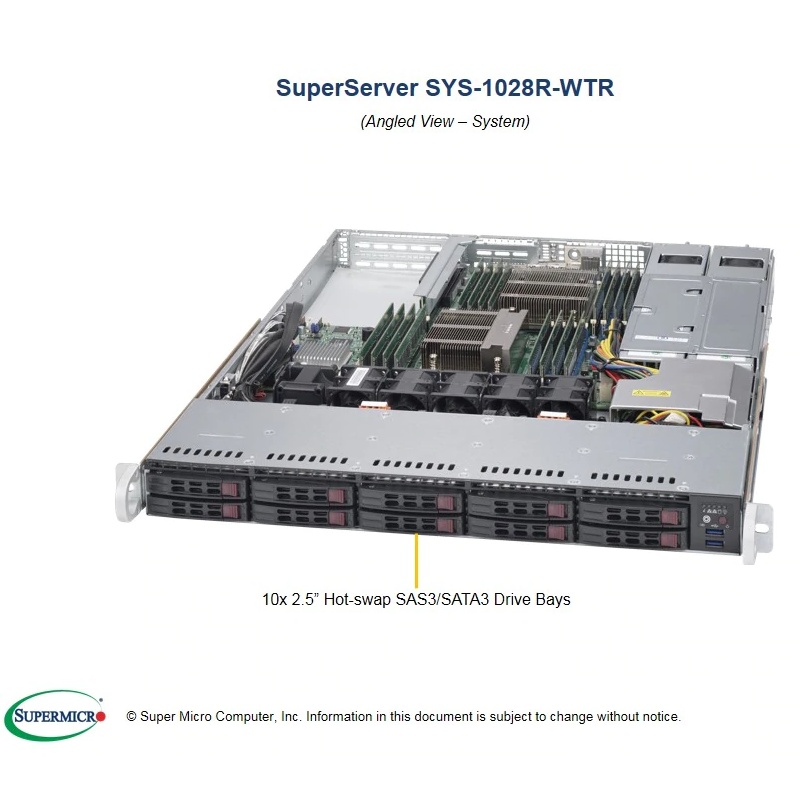 Картинка - 1 Серверная платформа Supermicro SuperServer 1028R-WTR 10x2.5&quot; Rack 1U, SYS-1028R-WTR