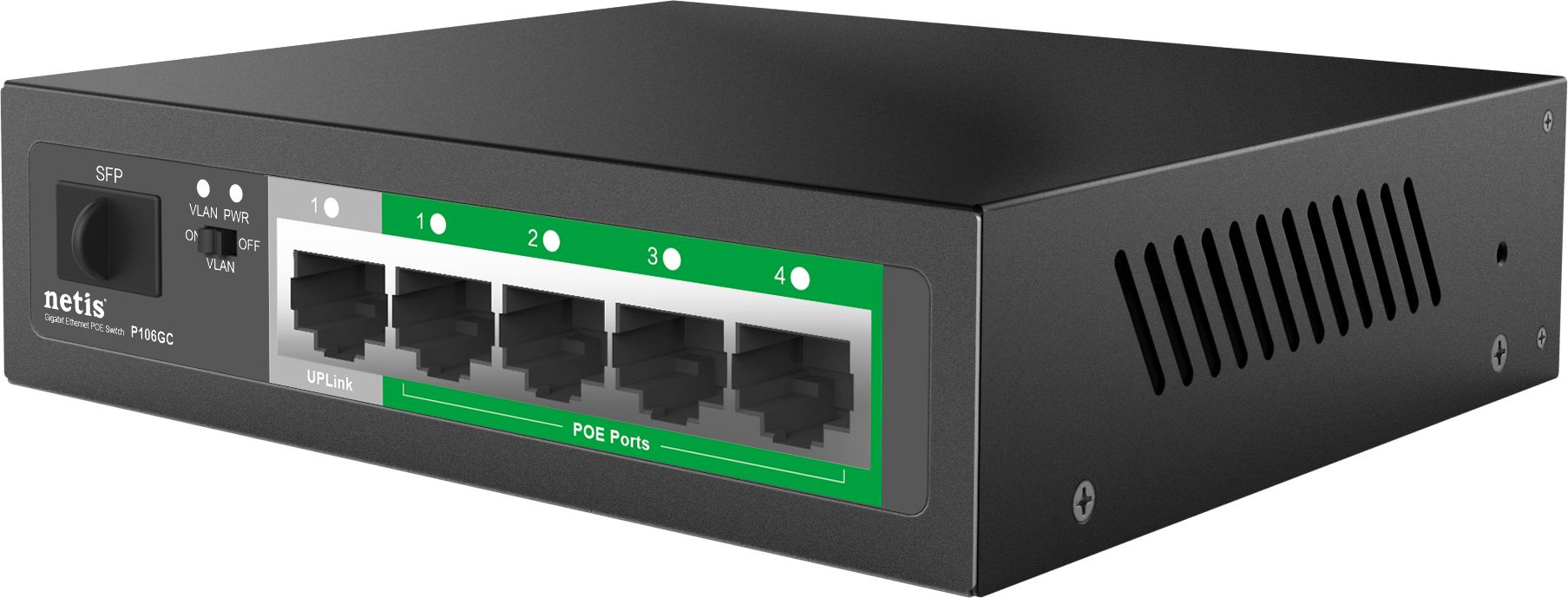 Коммутатор NETIS P106GC 4-PoE Неуправляемый 6-ports, P106GC