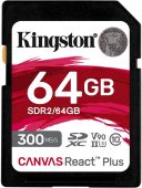 Карта памяти Kingston Canvas React Plus SDXC UHS-II Class 3 C10 64GB, SDR2/64GB