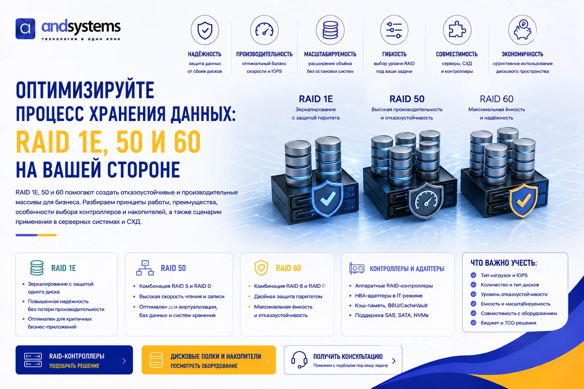 Оптимизируйте процесс хранения данных: RAID 1E, 50 и 60 на вашей стороне