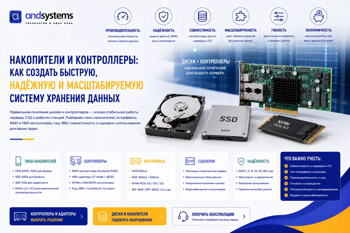 Накопители и контроллеры: как создать быструю, надёжную и масштабируемую систему хранения данных