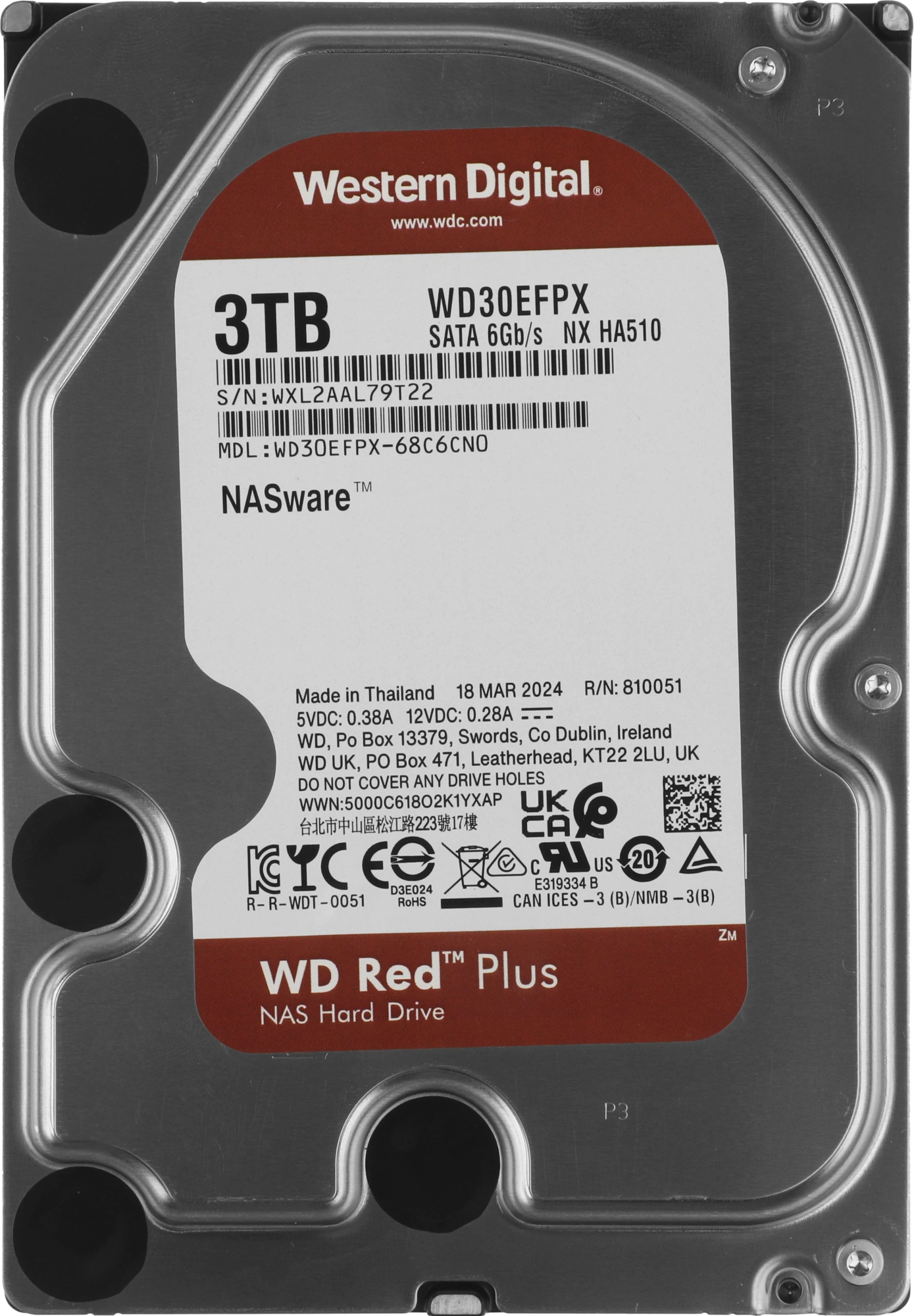 Диск HDD WD Red Plus SATA 3.5" 3 ТБ, WD30EFPX