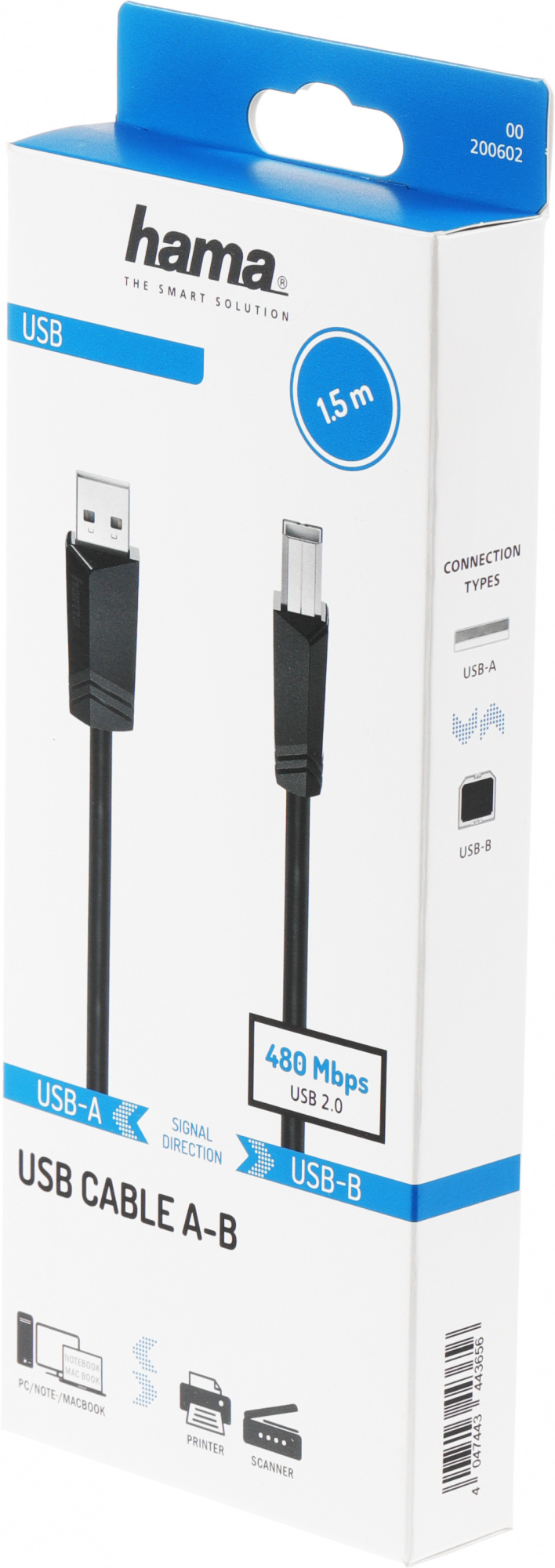 USB кабель Hama Essential Line USB Type B (M) -> USB Type A (M) 0.5A 1.5 м, 00200602