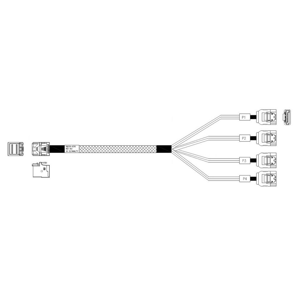 Кабель данных Amphenol SFF-8643 -> 4 x SATA 0.75 м, RHS36-4395