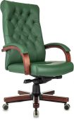 Фото Кресло для руководителей БЮРОКРАТ T-9928Walnut зелёный, кожа, T-9928WALNUT/GREEN