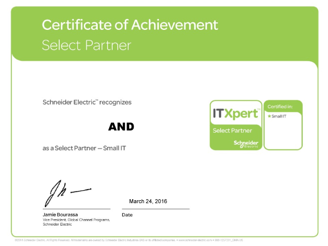АНД-Системс - Сертификат APC by Schneider Electric 2016