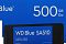 Фото-3 SSD WD Blue SA510 500GB, крупный план упаковки: верхняя часть коробки с синим фоном, видны логотип Blue, обозначение 500 GB и фрагмент изображения накопителя; изображение акцентирует маркировку ёмкости и серии для страницы товара.