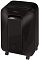 Фото-4 Уничтожитель бумаги Fellowes Powershred LX200, вид спереди справа на белом фоне: чёрный корпус с верхним слотом подачи и пиктограммами, переднее затемнённое окно корзины; важно для сравнения формы корпуса и расположения верхних элементов на странице товара.