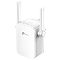 Фото-3 Wi-Fi усилитель сигнала TP-Link RE205, вид сверху под углом, кнопка WPS и ряд индикаторов, белый корпус с двумя антеннами