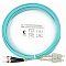 Фото-1 Оптический патч-корд Cabeus многомодовый 50/125 мкм SC/UPC&ndash;ST/UPC 3 м, общий вид кабеля кольцом на белом фоне. На фото голубая оболочка, справа бежевые коннекторы SC/UPC в общей клипсе, слева два металлических ST/UPC с чёрными хвостовиками и защитными колпачками, в центре расположена маркировочная наклейка. Изображение показывает сочетание разъёмов SC&ndash;ST и дуплексную конструкцию, что важно для страницы товара.