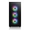 Фото-3 Корпус Thermaltake Divider 300 TG ARGB, фронтальный вид: передняя стеклянная панель, за ней три вентилятора с многоцветной подсветкой; на белом фоне для карточки товара, чтобы показать количество и расположение фронтальных вентиляторов.