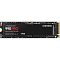 Фото-1 SSD Samsung 990 PRO MZ-V9P1T0B/AM, фронтальный вид M.2 2280 1 TB; видны чёрная наклейка 990 PRO, открытые элементы платы по краям и золотистые контакты справа. Полезно для страницы, потому что показывает базовый внешний вид накопителя.